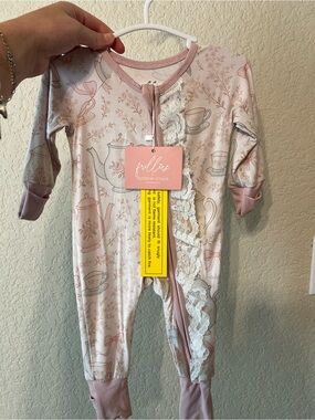 Pink Tea Party Lace-Trim Bamboo One Piece